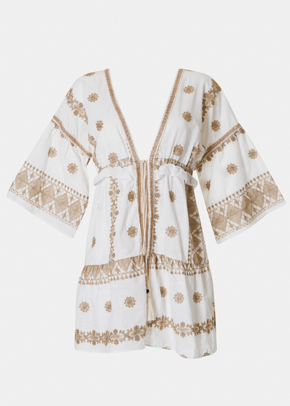 White & Gold Kimono w/ Embroidered Details